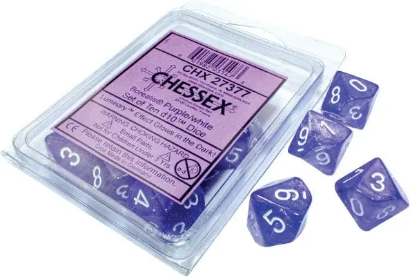 Σετ Ζάρια (10) d10s – Borealis Purple with White thumbnail